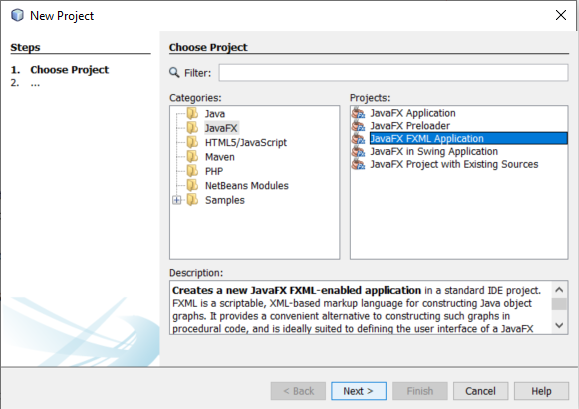Crear proyecto JavaFXML con NetBeans 1